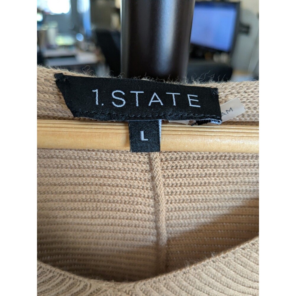 1.State V-Neck Long puff Sleeve Sweater Tan  L - Picture 6 of 7